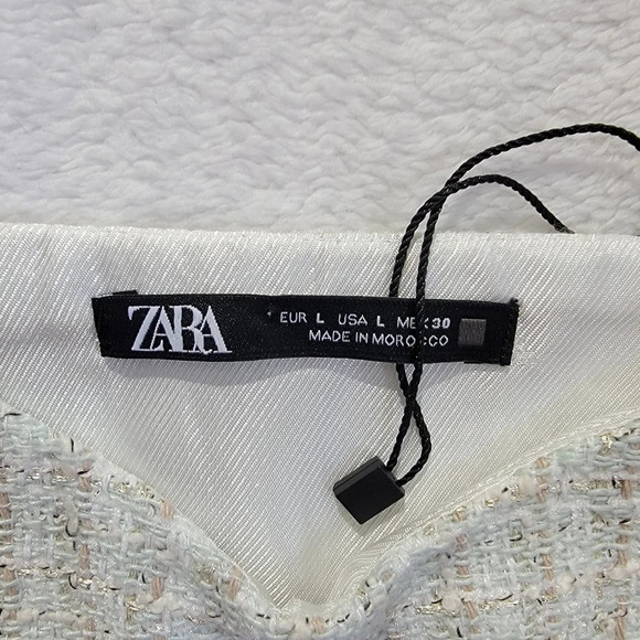 NWOT Zara Green Cream Tan Tweed Textured Side Zip Cropped Tank Top L - Picture 6 of 9